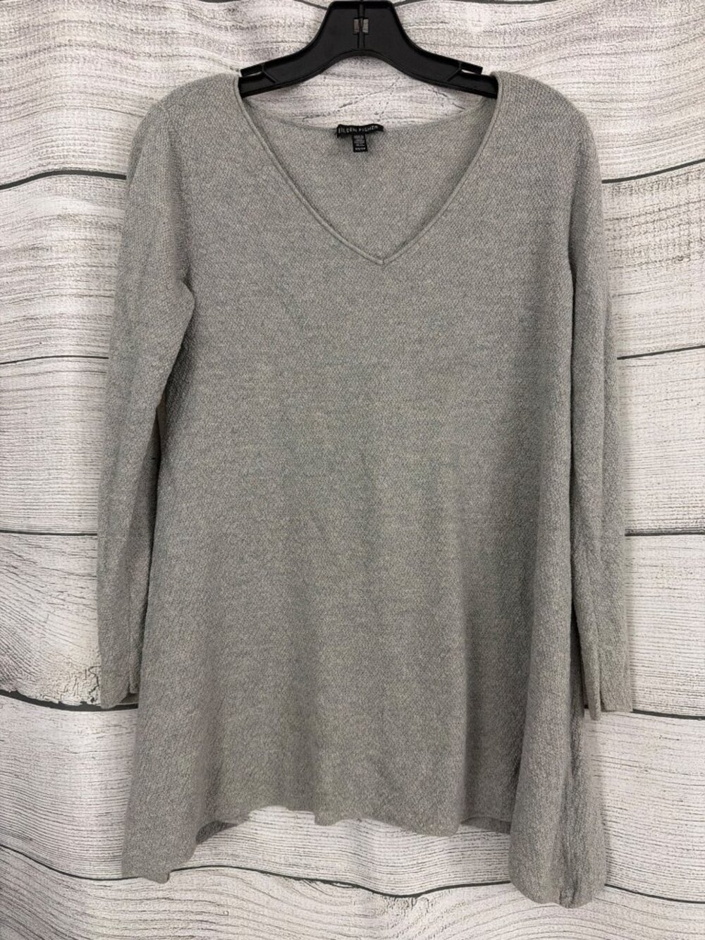 Eileen Fisher Gray Wool V Neck Long Sleeve Sweater Tunic Size XS